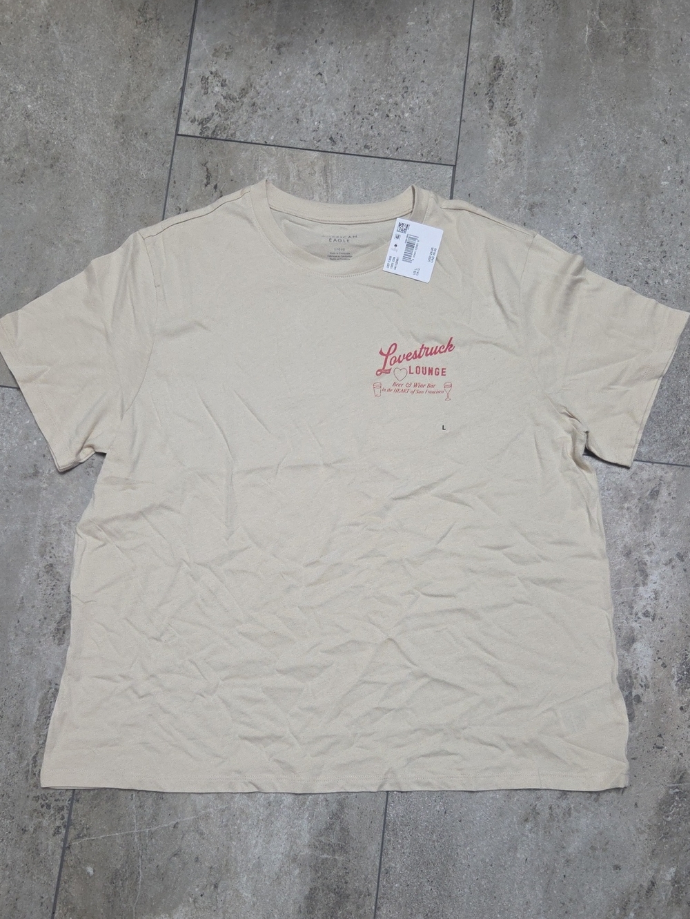 American Eagle Outfitters Beige 'Lovestruck Lounge' Short Sleeve Tee